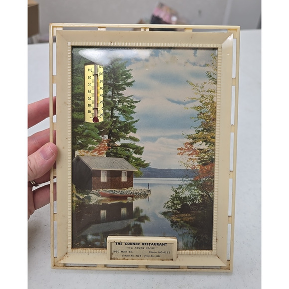 Vintage The Corner Restaurant Advertising Thermometer Promotional Picture Frame - Picture 1 of 4